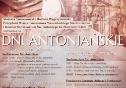 Na zdjęciu plakat Dni Antoniańskich. Na plakacie figurka św. Antoniego z dzieciątkiem oraz fotografia Sanktuarium Św. Antoniego 